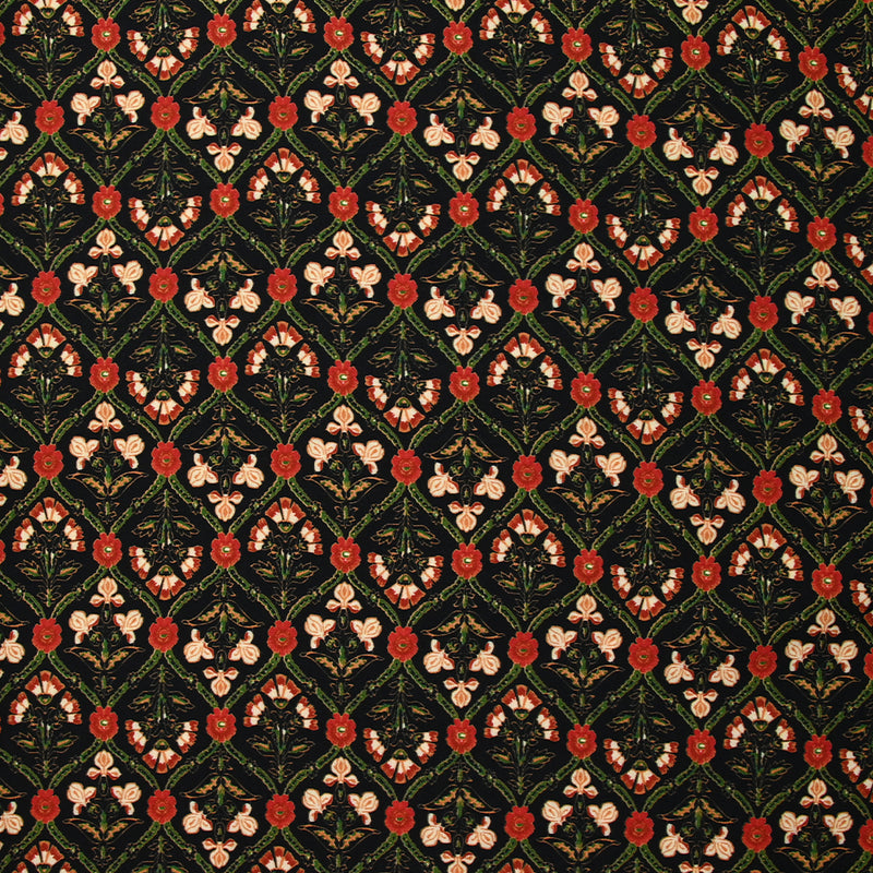 Voile de viscose imprimé Rosaline rouge fond noir