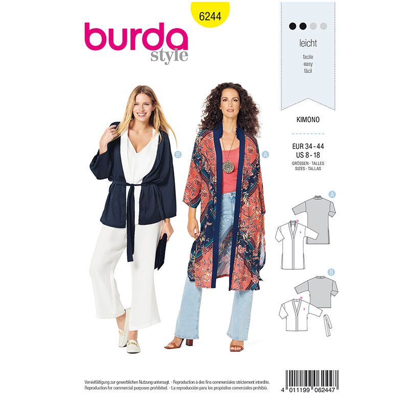 Patron Burda n°6244 : Kimono – manteau –veste