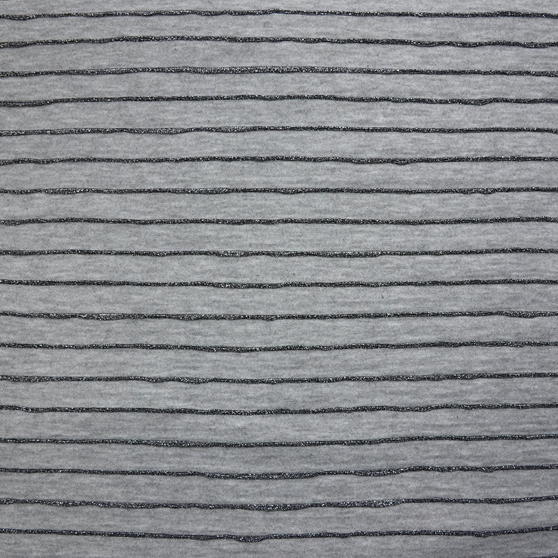 Jersey rayures lurex argent fond gris