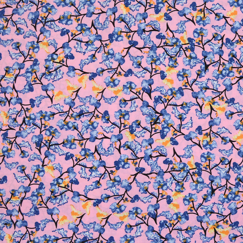 Viscose imprimée en liaison fond rose