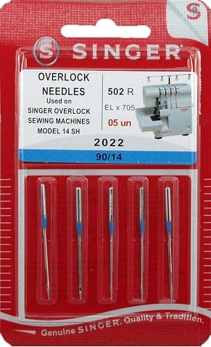 Aiguilles Surjeteuse Singer 2022 Taille 90/14 - Lot De 5 Chromées - Compatible Machines Singer