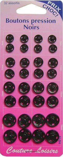 Boutons pression Noirs - 32 assortis