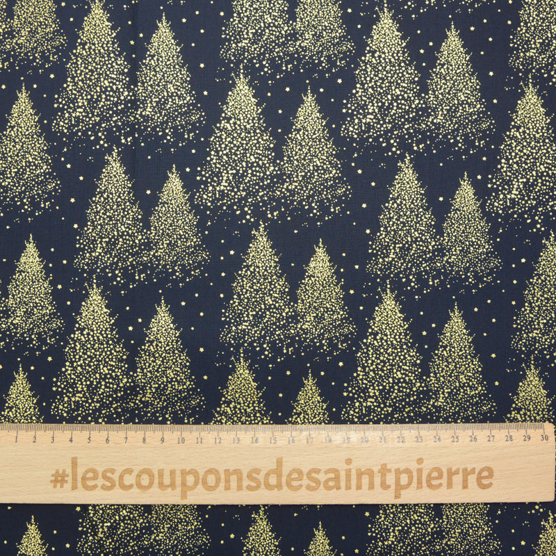 Cotton printed golden fir background navy