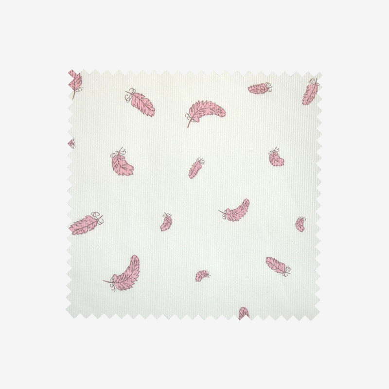 Piqué de coton imprimé  plumes rose pale Coupon 45x45 cm