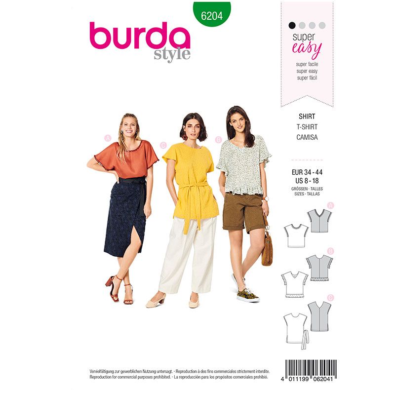 Patron Burda n°6204 : T-shirt façon blouse
