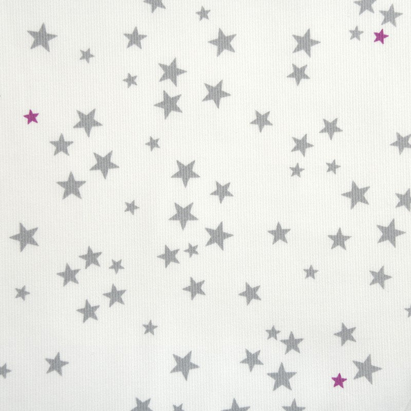 Tissus Piqué de coton imprimé étoiles grises et fuchsias
