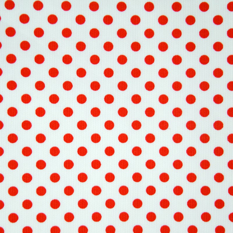 Tissus Piqué de coton milleraies imprimé pois rouge sur fond blanc