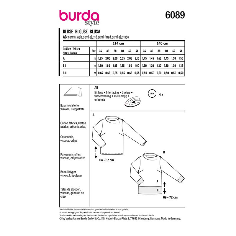 Patron Burda n°6089: Blouse