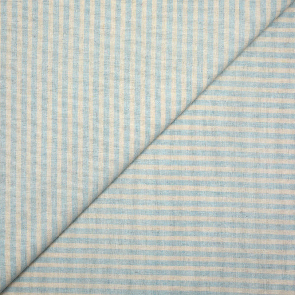 Chambray polycoton rayé ciel et blanc cassé