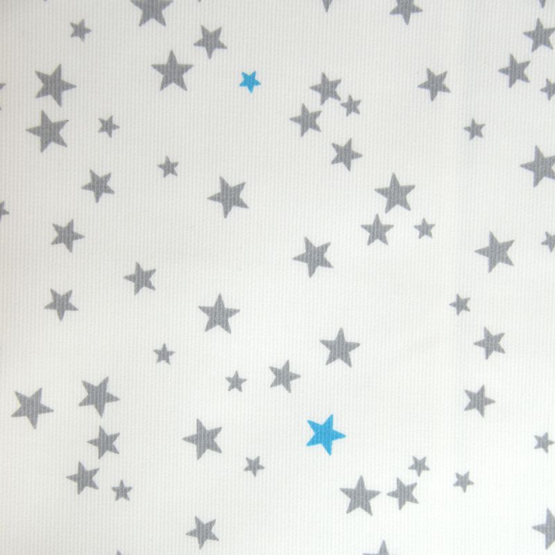 Piqué de coton imprimé étoiles grises et turquoises Coupon 45x45 cm