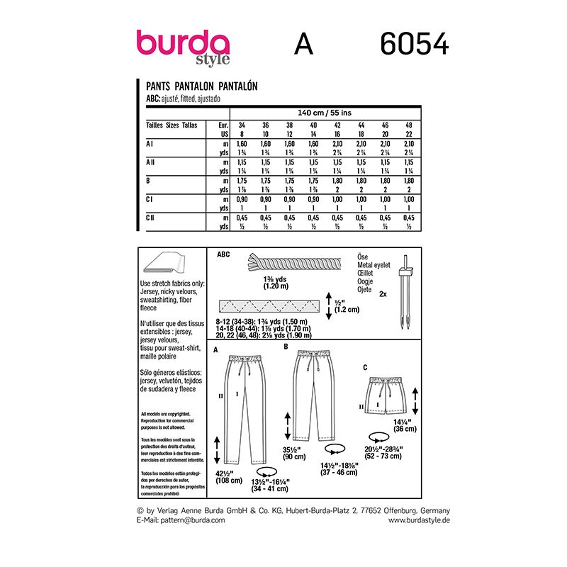Patron Burda n°6054 : Pantalon & Short