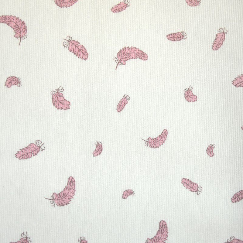 Piqué de coton imprimé  plumes rose pale Coupon 45x45 cm