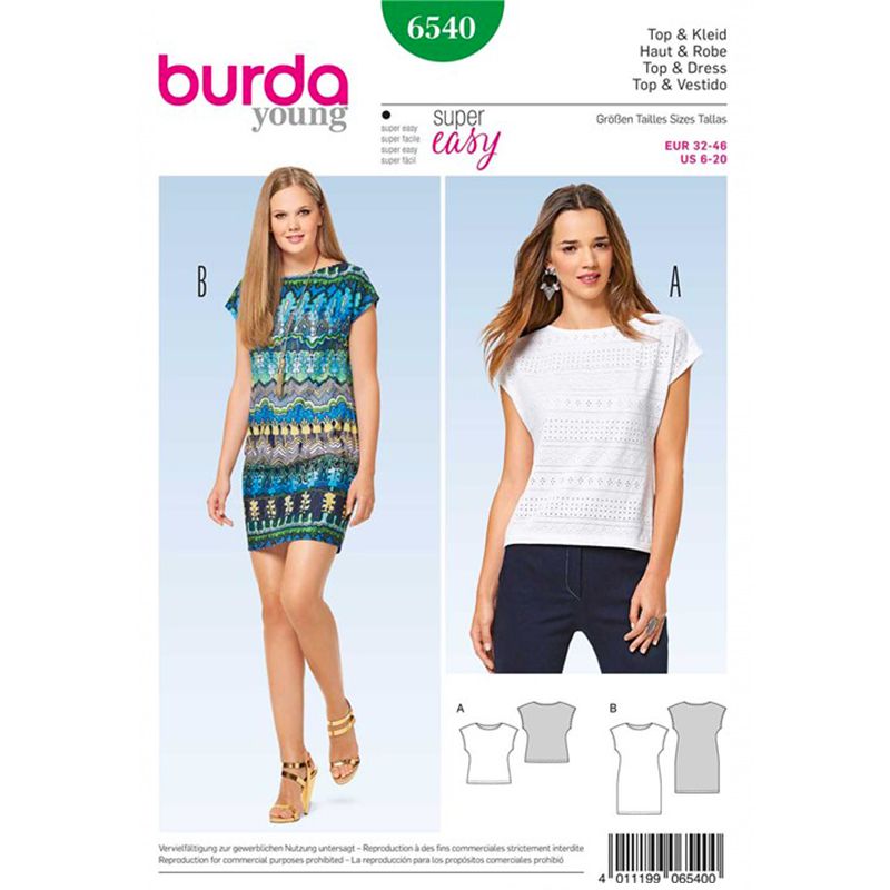 Burda pattern n ° 6540: Top & easy dress Small sizes