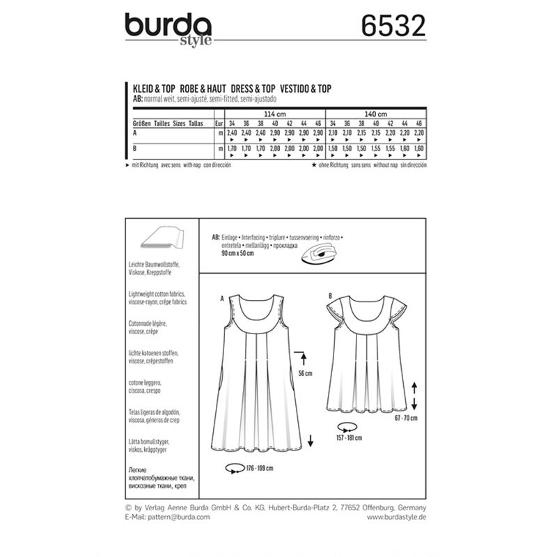 Patron Burda n°6532: Robe & Haut plissée