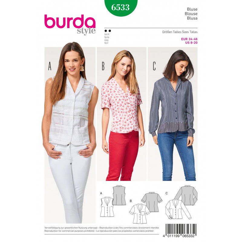 Patron Burda n°6533:  blouse à col châle