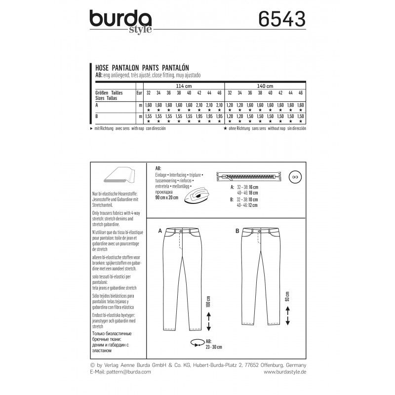 Patron Burda n°6543:  Pantalon - Jeans féminin