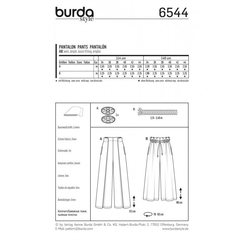 Burda boss n ° 6544: loose legs pants