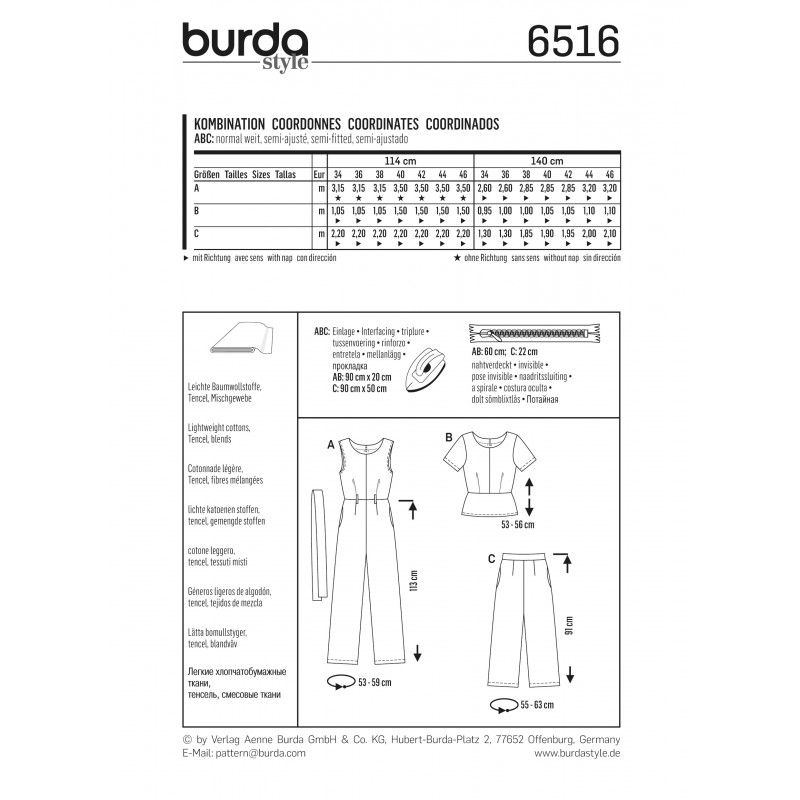 Patron Burda n°6516 : Combinaison