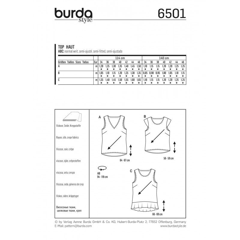 Patron Burda n°6501: Top simple