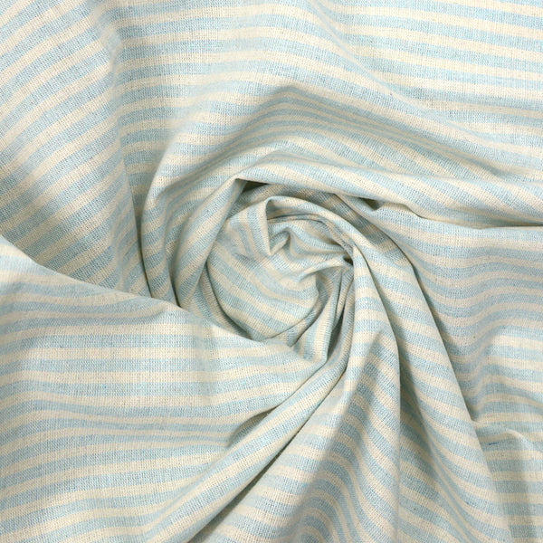 Chambray polycoton rayé ciel et blanc cassé