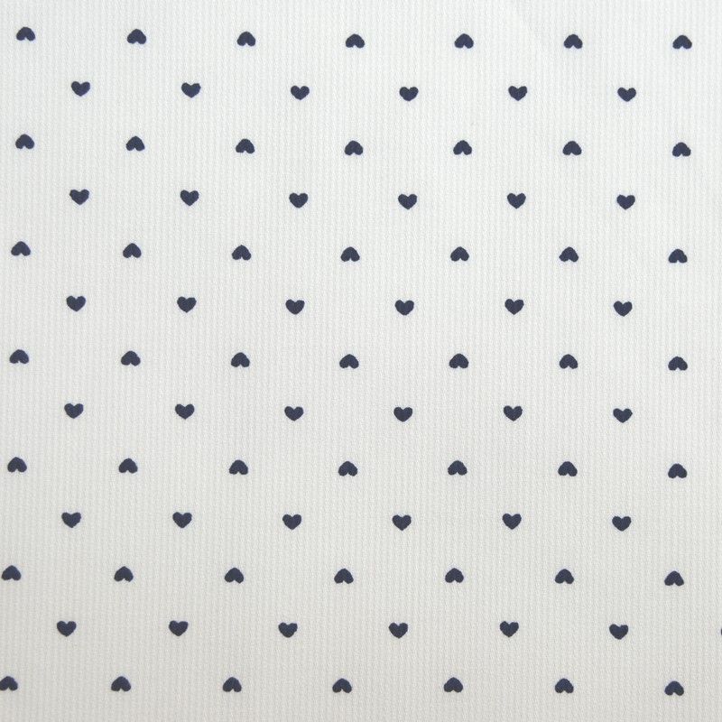 Piqué de coton imprimé petits coeurs bleu marine Coupon 45x45 cm