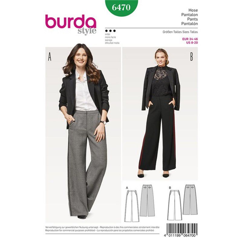 Burda boss n ° 6470: Straight legs pants