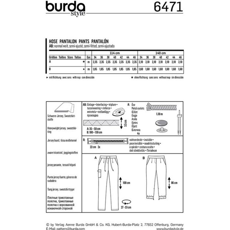 Patron Burda n°6471 : Pantalon décontracté
