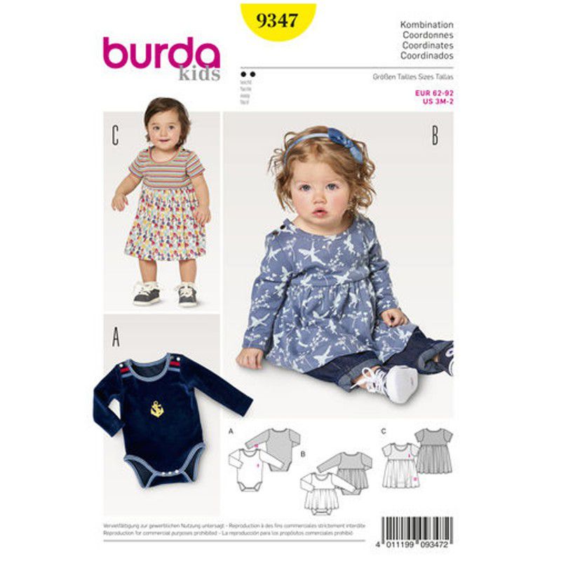 Patron Burda n°9347: Robe avec body bébé