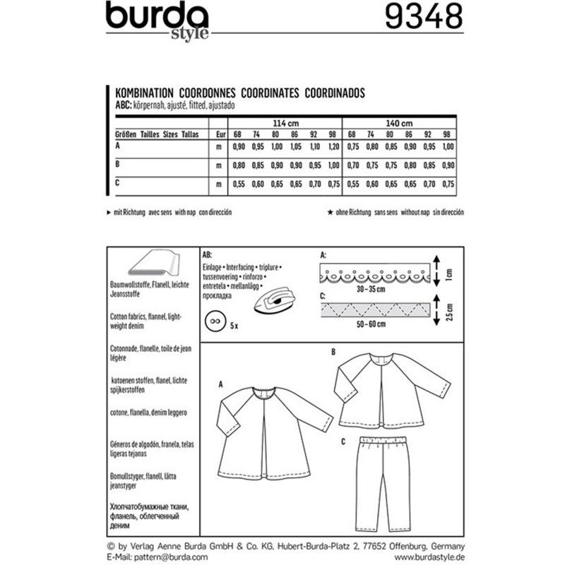 Burda Boss N ° 9348: blusa y pantalones de bebé