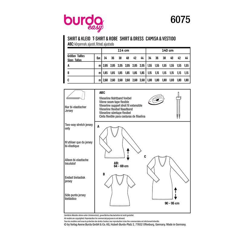 Patron Burda n°6075: T-shirt et robe