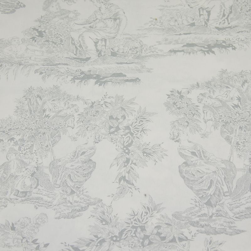 Piqué de coton imprimé toile de jouy gris Coupon 45x45 cm