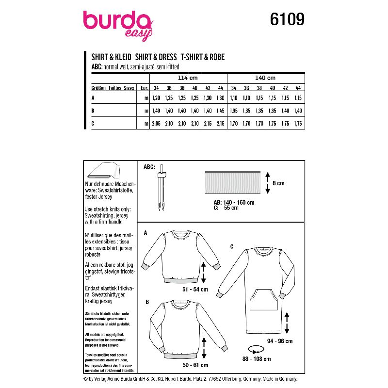 Patron Burda n°6109: T-shirt et Robe