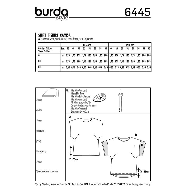 Patron Burda n°6445: Tee-shirt encolure ronde