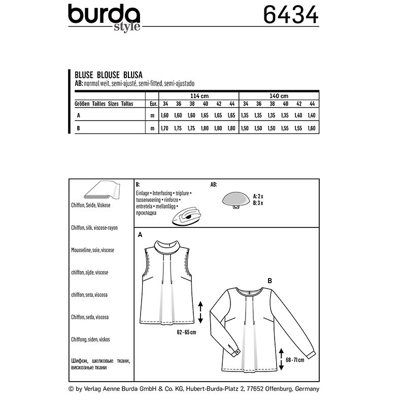 Patron Burda n°6434: blouse à plis