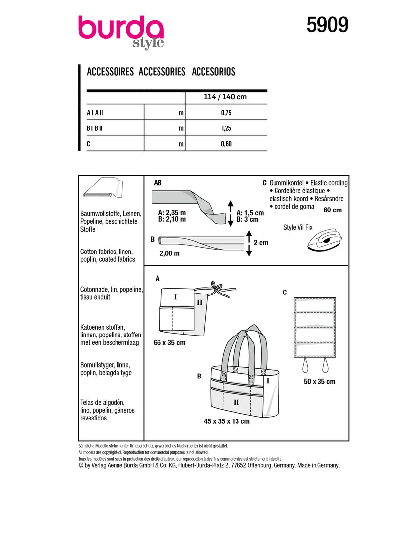 Patron Burda n°5909 : Accessoires