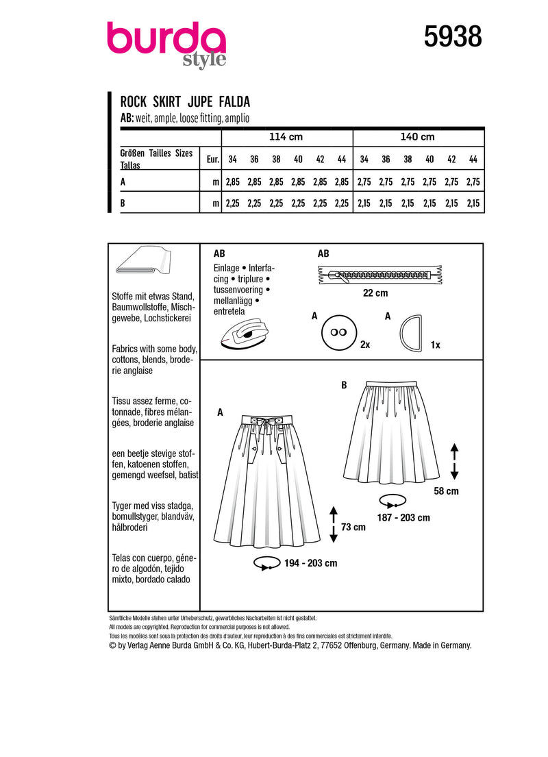 Patron Burda n°5938 : Jupe