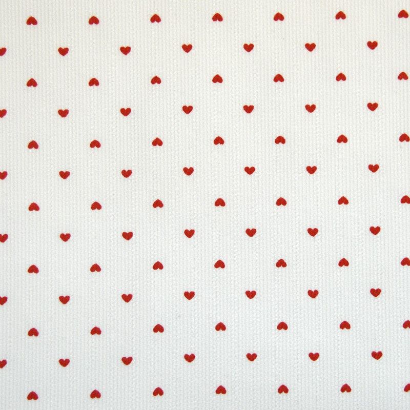 Piqué de coton imprimé petits coeurs rouges Coupon 45x45 cm