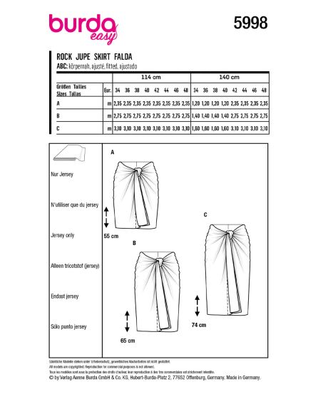 Patron Burda n°5998 : Jupe