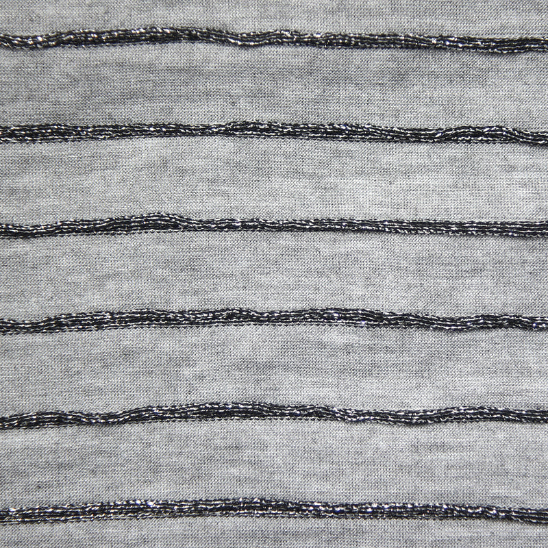 Jersey rayures lurex argent fond gris