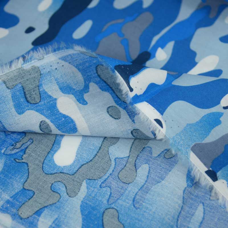 Coton imprimé camouflage bleu