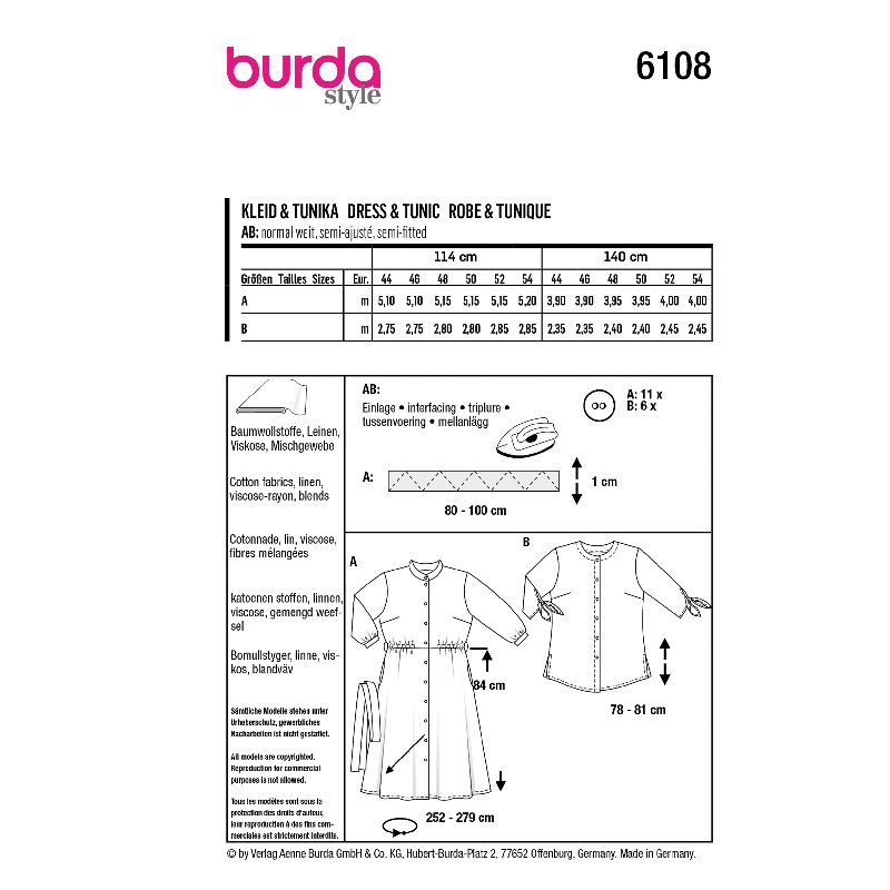 Patron Burda n°6108: Robe et Tunique