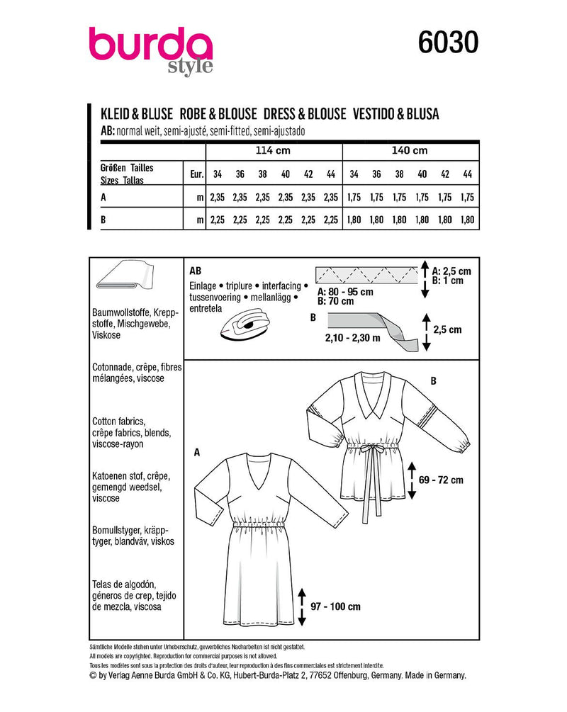 Patron Burda n°6030 : Robe & Blouse