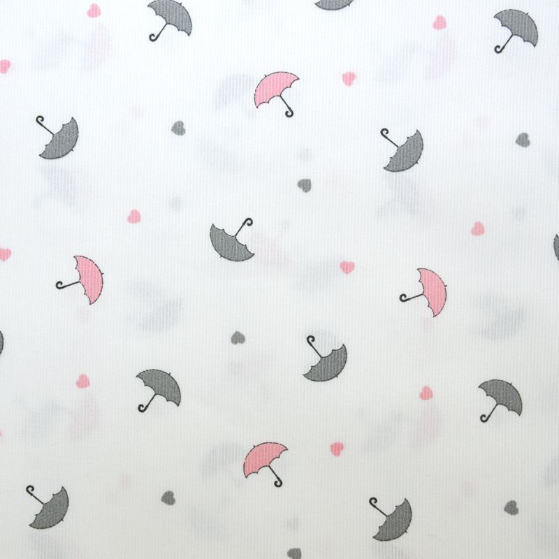 Piqué de coton imprimé parapluie rose et gris