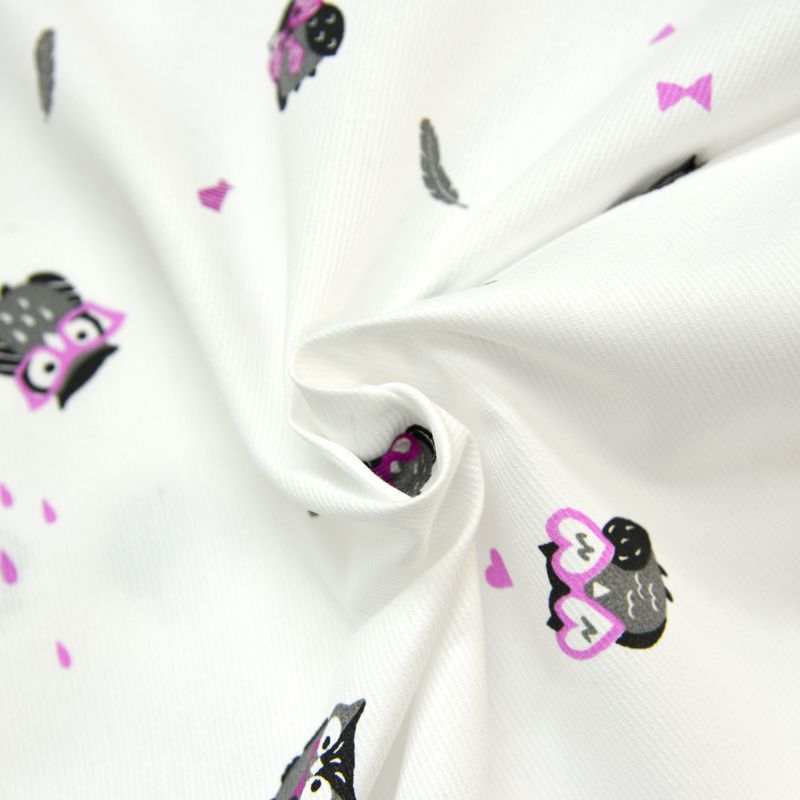 Piqué de coton imprimé chouette violet Coupon 45x45 cm