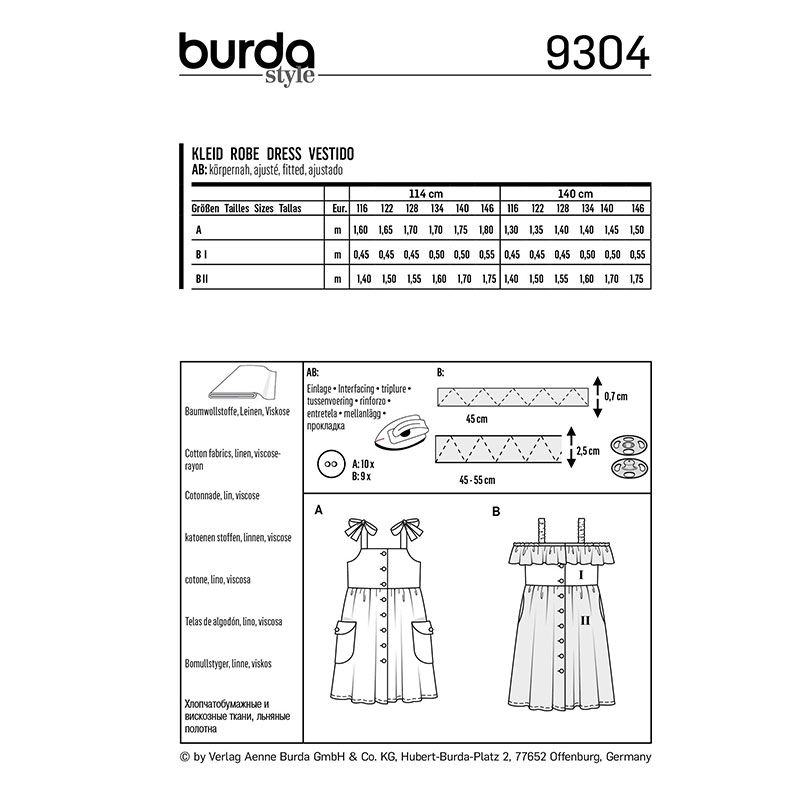 Patron Burda n°9304 : Robe à bretelles Enfant