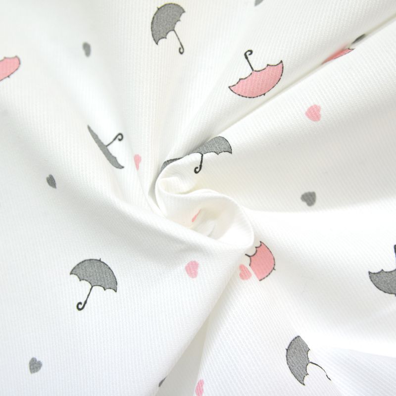 Piqué de coton imprimé parapluie rose et gris Coupon 45x45 cm