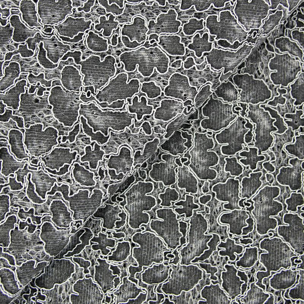 Dentelle cordon fleurs fond gris