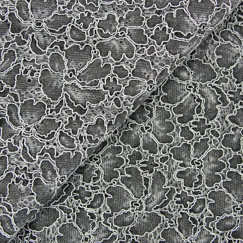 Dentelle cordon fleurs fond gris