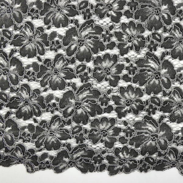 Dentelle cordon fleurs fond gris
