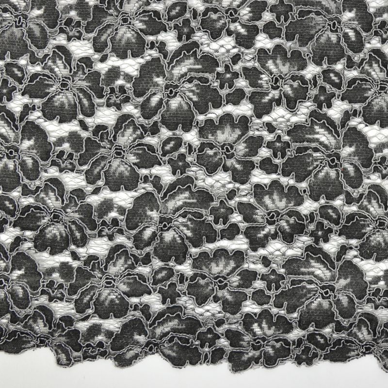 Dentelle cordon fleurs fond gris